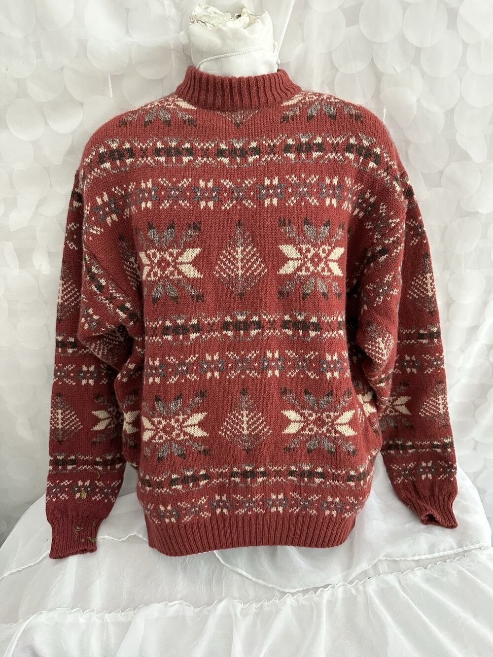 VTG Abercrombie 100% Wool Mens Large Red Nordic Pullover Sweater Scotland Y2K